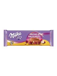 Продуктови Категории Шоколади Milka Алпийски млечен шоколад със сушено грозде и парченца лешни 270 гр